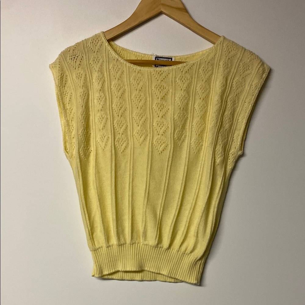 Vintage Keneth Too! Yellow Knit Crochet Blouse Perfect for spring!
